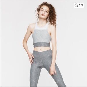 Outdoor Voices Slashback Tri Tone Crop Top Dove Ash Graphite Gray EUC